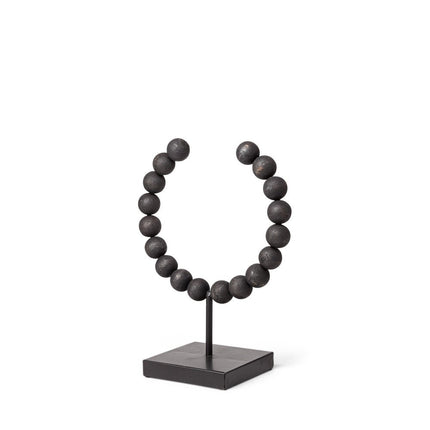 12" Black Wood and Metal Abstract Beaded Tabletop Sculpture HomeRoots
