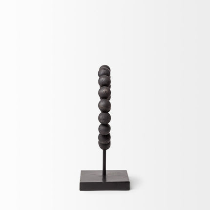 12" Black Wood and Metal Abstract Beaded Tabletop Sculpture HomeRoots