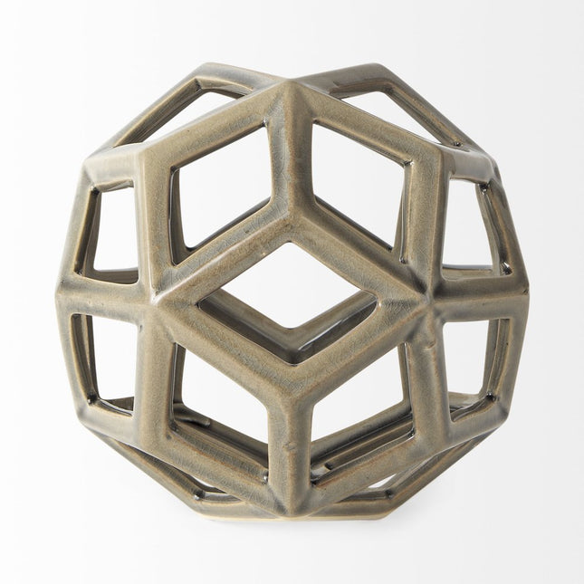 Khaki Crackle Glaze Ceramic Geometric Sculpture HomeRoots