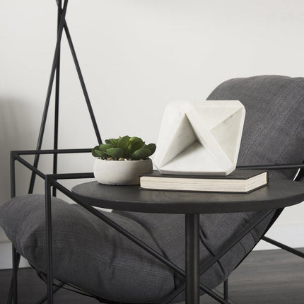 White Marble Geometric Square Sculpture HomeRoots