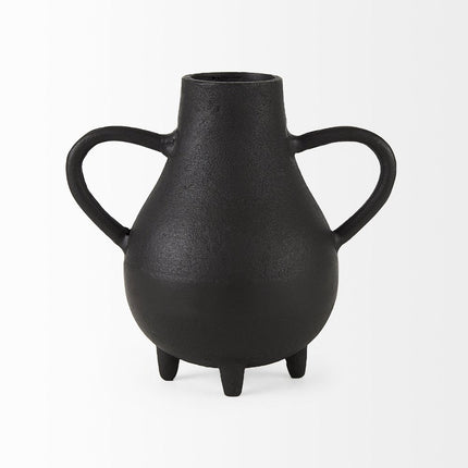 8" Black Two Handle Ceramic Jug Vase HomeRoots