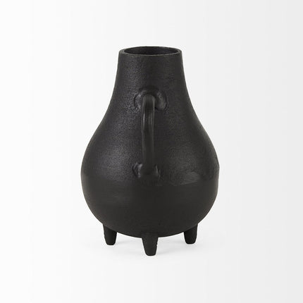 8" Black Two Handle Ceramic Jug Vase HomeRoots