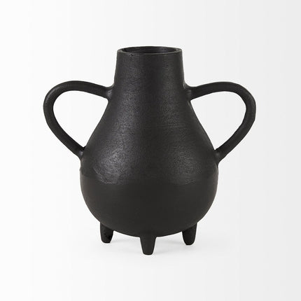 8" Black Two Handle Ceramic Jug Vase HomeRoots