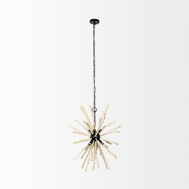 Wood And Metal Starburst Six Bulb Hanging Light HomeRoots