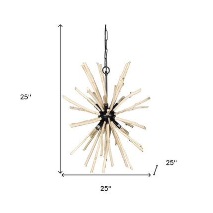 Wood And Metal Starburst Six Bulb Hanging Light HomeRoots