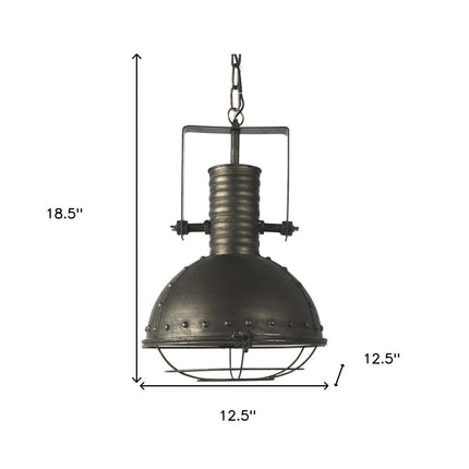 Antiqued Black Metal Hanging Industrial Caged Pendent Light HomeRoots