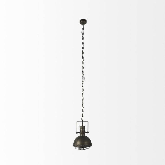 Antiqued Black Metal Hanging Industrial Caged Pendent Light