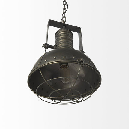 Antiqued Black Metal Hanging Industrial Caged Pendent Light HomeRoots