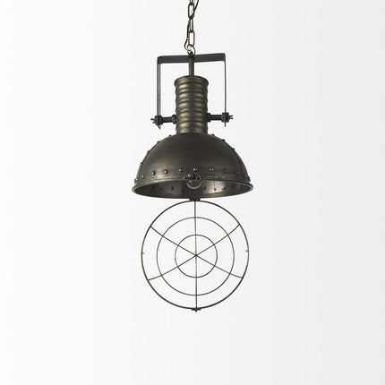 Antiqued Black Metal Hanging Industrial Caged Pendent Light HomeRoots