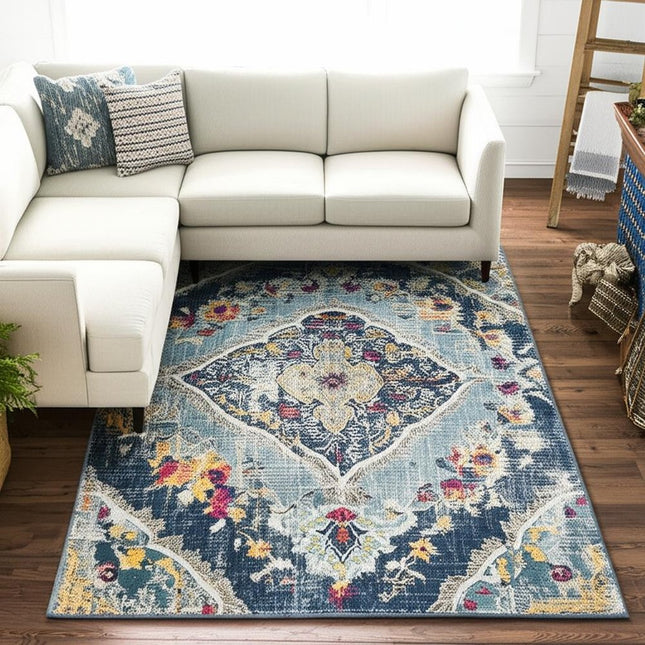 9' X 13' Blue Distressed Medallion Area Rug HomeRoots