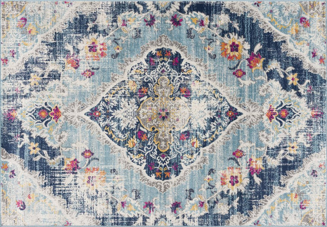 9' X 13' Blue Distressed Medallion Area Rug HomeRoots