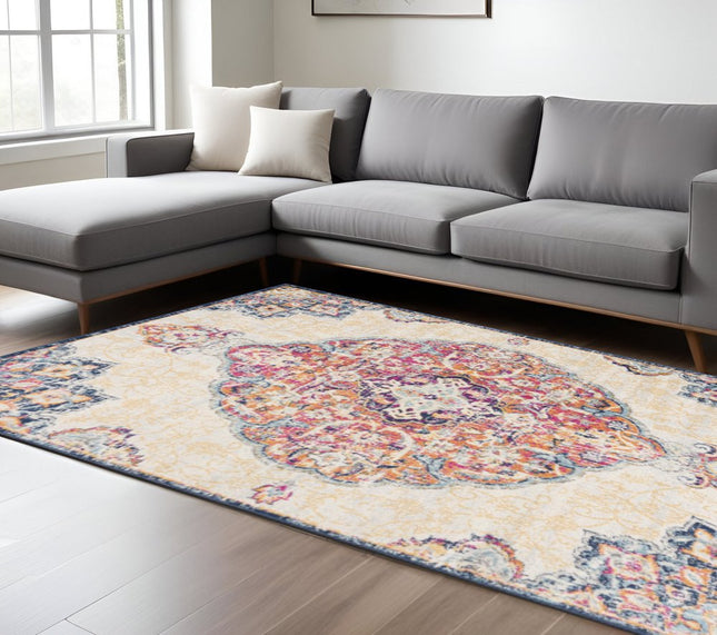 9' X 13' Cream Decorative Medallion Area Rug HomeRoots