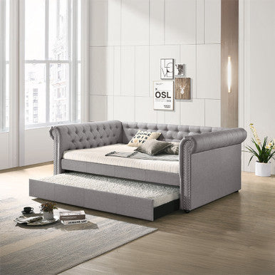 ACME 39435 Justice Full Daybed & Twin Trundle, Smoke Gray Fabric ACME Furniture