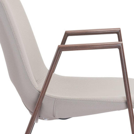 Set of Two Beige and Brown Upholstered Faux Leather Dining Arm Chairs HomeRoots