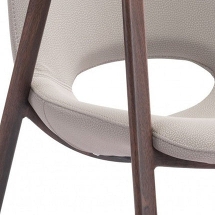 Set of Two Beige and Brown Upholstered Faux Leather Dining Arm Chairs HomeRoots