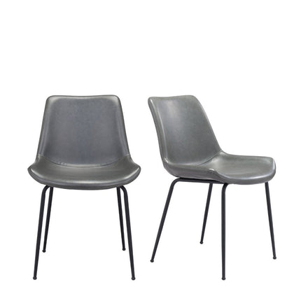 Set of Two Gray And Black Upholstered Faux Leather Dining Side Chairs HomeRoots