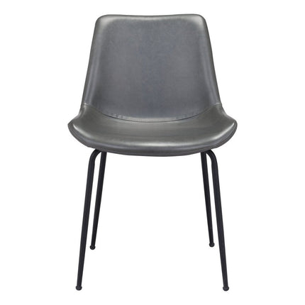 Set of Two Gray And Black Upholstered Faux Leather Dining Side Chairs HomeRoots
