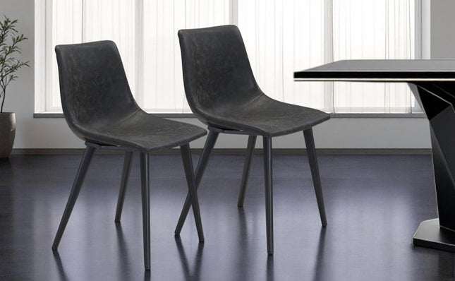 Set of Two Black Upholstered Faux Leather Dining Side chairs HomeRoots