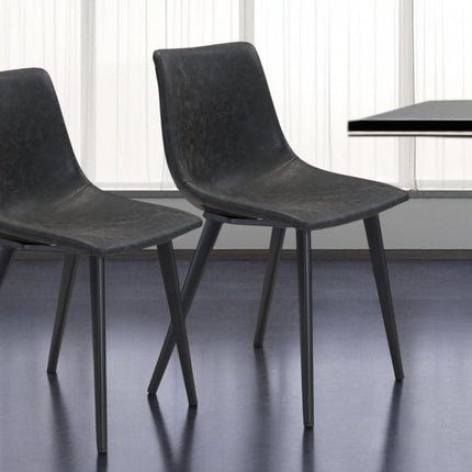 Set of Two Black Upholstered Faux Leather Dining Side chairs HomeRoots