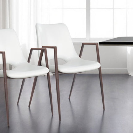 Set of Two White and Brown Upholstered Faux Leather Open Back Dining Arm Chairs HomeRoots