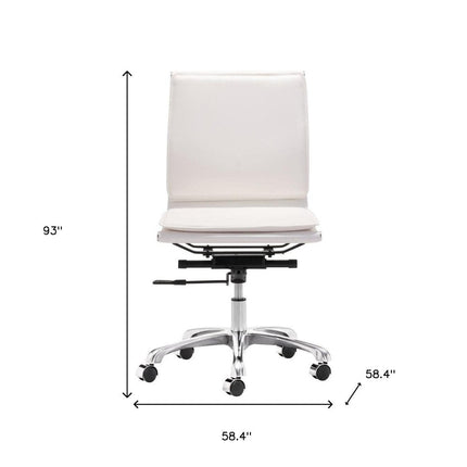 White and Silver Adjustable Swivel Faux Leather Rolling Executive Office Chair HomeRoots