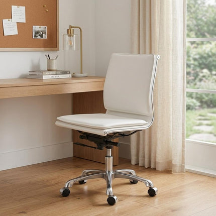 White and Silver Adjustable Swivel Faux Leather Rolling Executive Office Chair HomeRoots