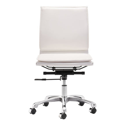 White and Silver Adjustable Swivel Faux Leather Rolling Executive Office Chair HomeRoots