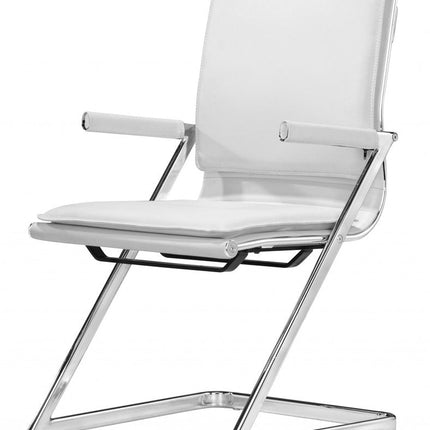 Set of Two White and Silver Faux Leather Conference Office Chair HomeRoots