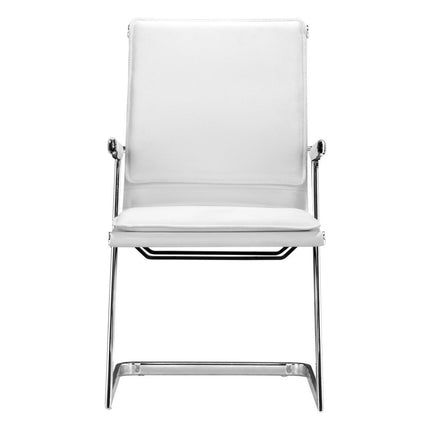 Set of Two White and Silver Faux Leather Conference Office Chair HomeRoots