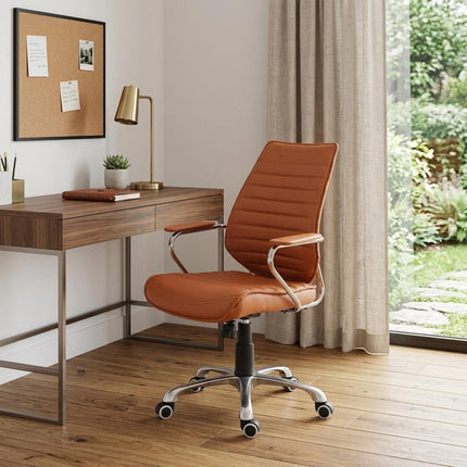 Orange and Silver Adjustable Swivel Faux Leather Rolling Executive Office Chair HomeRoots