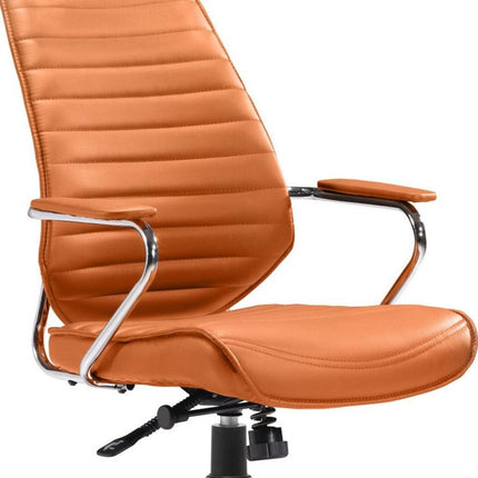 Orange and Silver Adjustable Swivel Faux Leather Rolling Executive Office Chair HomeRoots