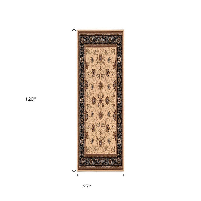 10' Black And Ivory Oriental Runner Rug HomeRoots