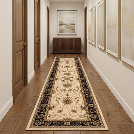 10' Black And Ivory Oriental Runner Rug HomeRoots