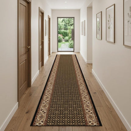 10' Beige And Black Medallion Runner Rug HomeRoots