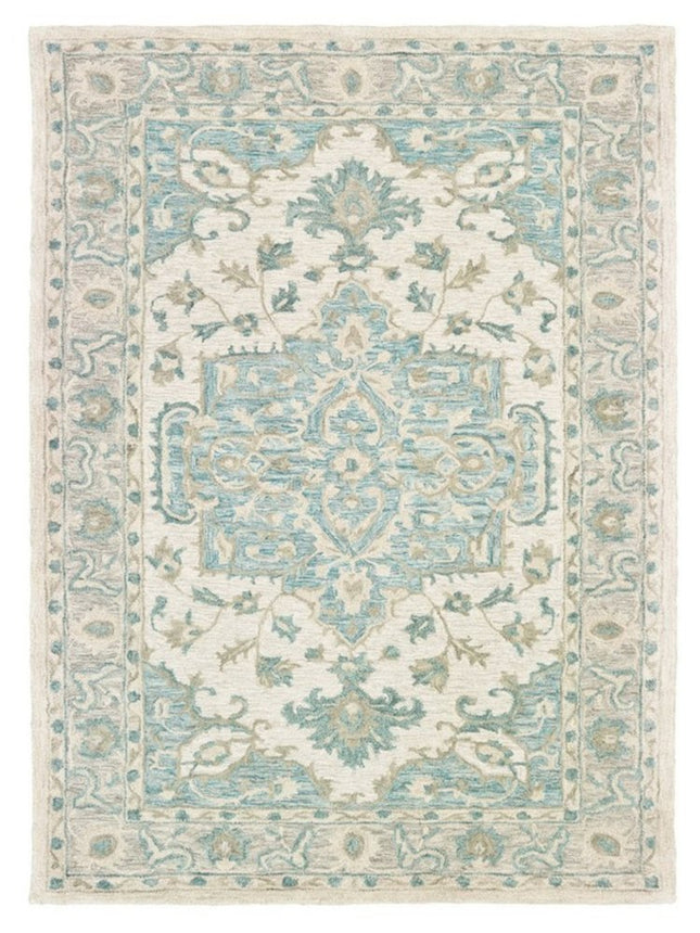 9' X 12' Turquoise and Cream Medallion Area Rug HomeRoots