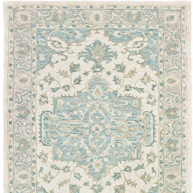 9' X 12' Turquoise and Cream Medallion Area Rug HomeRoots