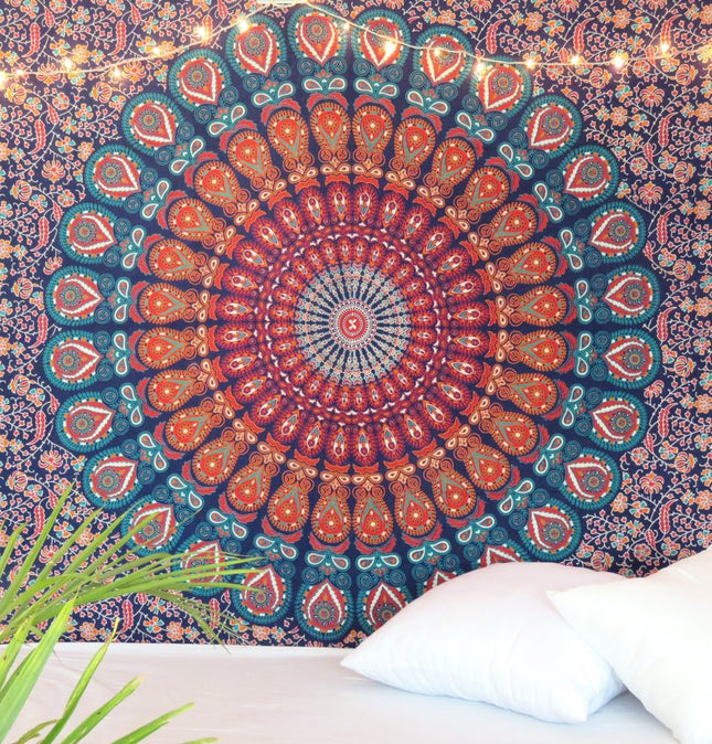Blue and Orange Floral Cotton HomeRoots