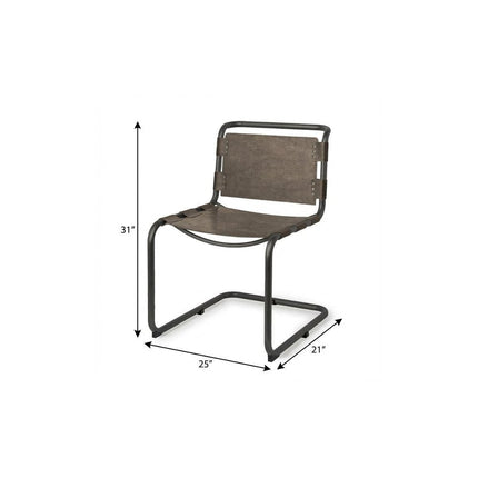 Brown And Black Leather Metal Open Back Dining Side Chair HomeRoots