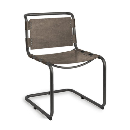 Brown And Black Leather Metal Open Back Dining Side Chair HomeRoots