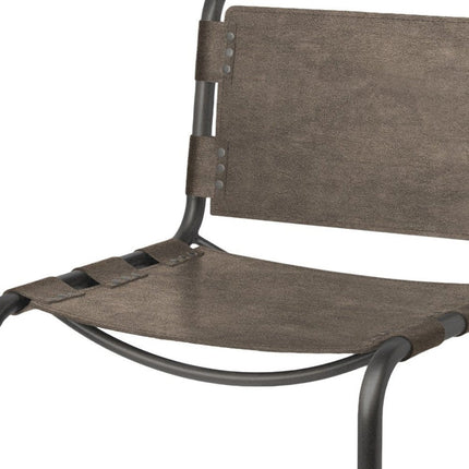 Brown And Black Leather Metal Open Back Dining Side Chair HomeRoots