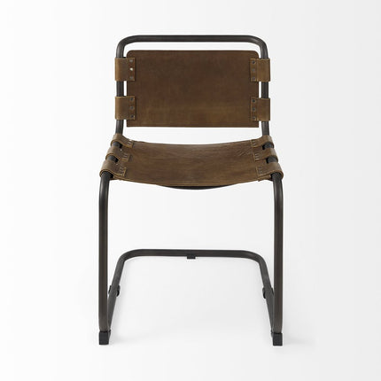 Brown And Black Leather Metal Open Back Dining Side Chair HomeRoots