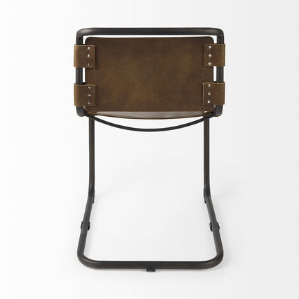 Brown And Black Leather Metal Open Back Dining Side Chair HomeRoots