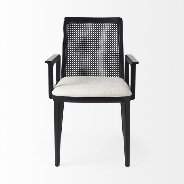 Cream And Black Upholstered Fabric Dining Arm Chair HomeRoots