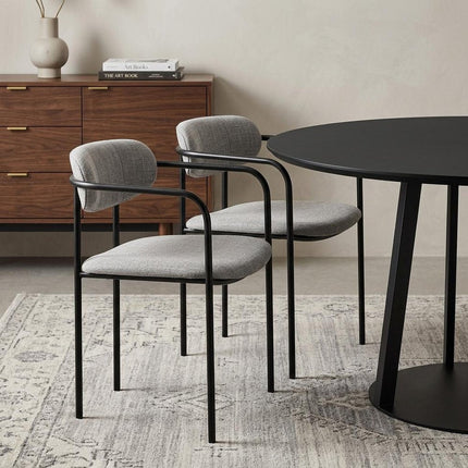 Set of Two Gray and Black Fabric Dining Arm Chairs HomeRoots