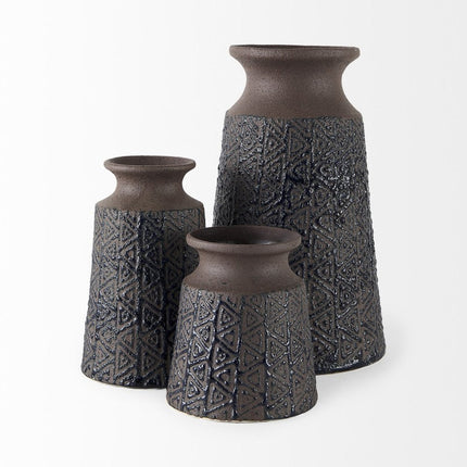 6" Brown Abstract Cylinder Ceramic Table Vase HomeRoots