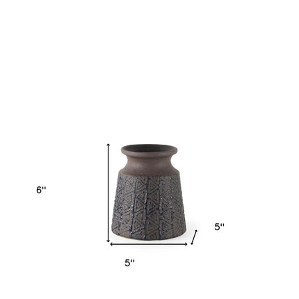 6" Brown Abstract Cylinder Ceramic Table Vase