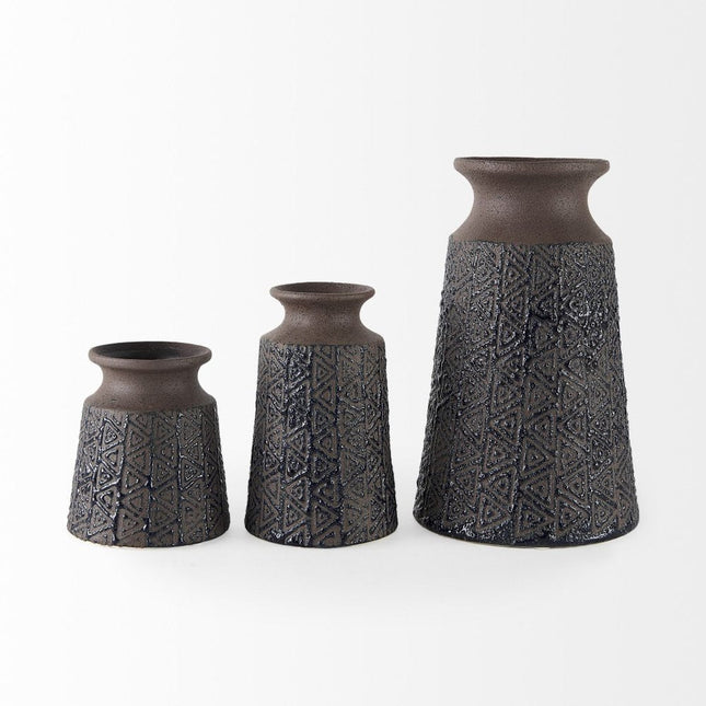7" Brown Abstract Cylinder Ceramic Table Vase HomeRoots