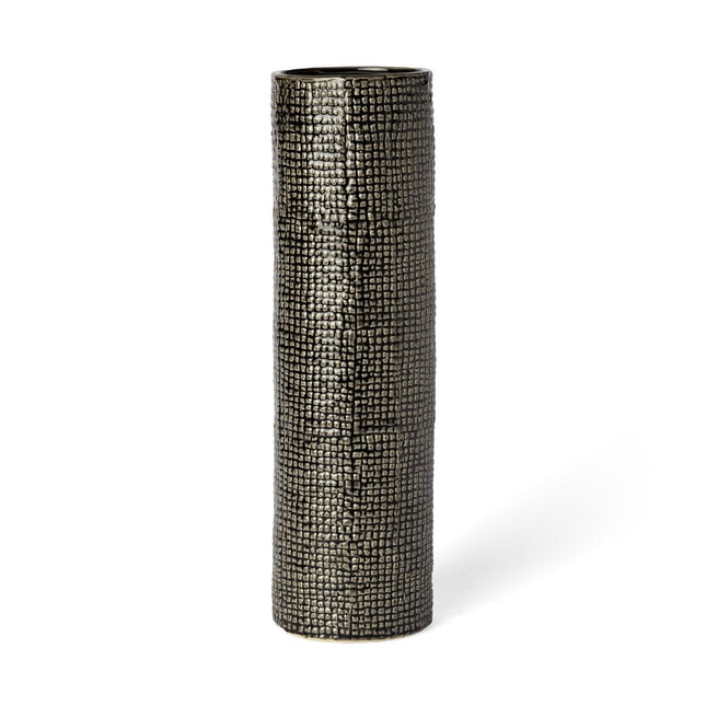 15" Black And Gold Abstract Cylinder Ceramic Table Vase HomeRoots