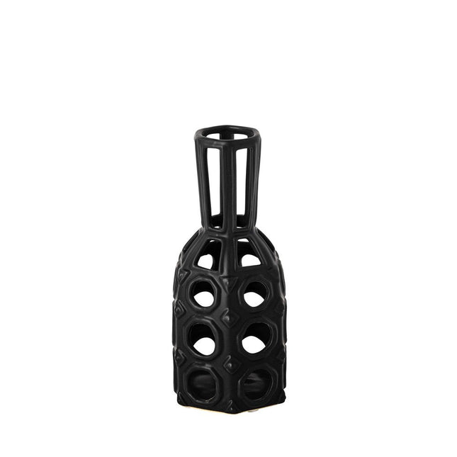 9" Black Abstract Cylinder Metal Table Vase HomeRoots