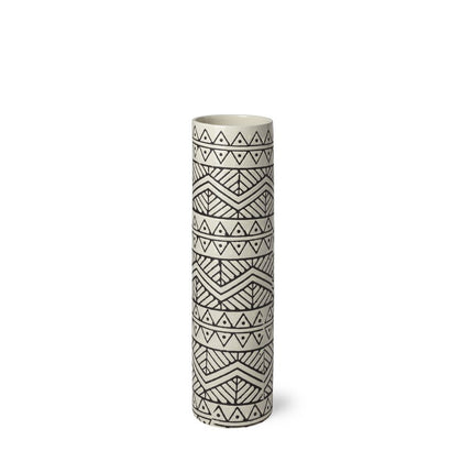 14" Cream Geometric Cylinder Ceramic Table Vase HomeRoots